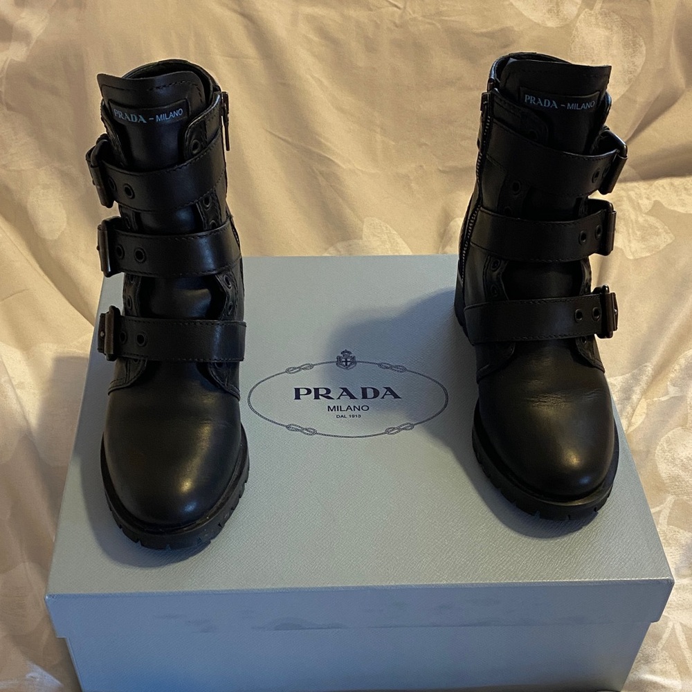 Prada Triple Buckle Black Boots